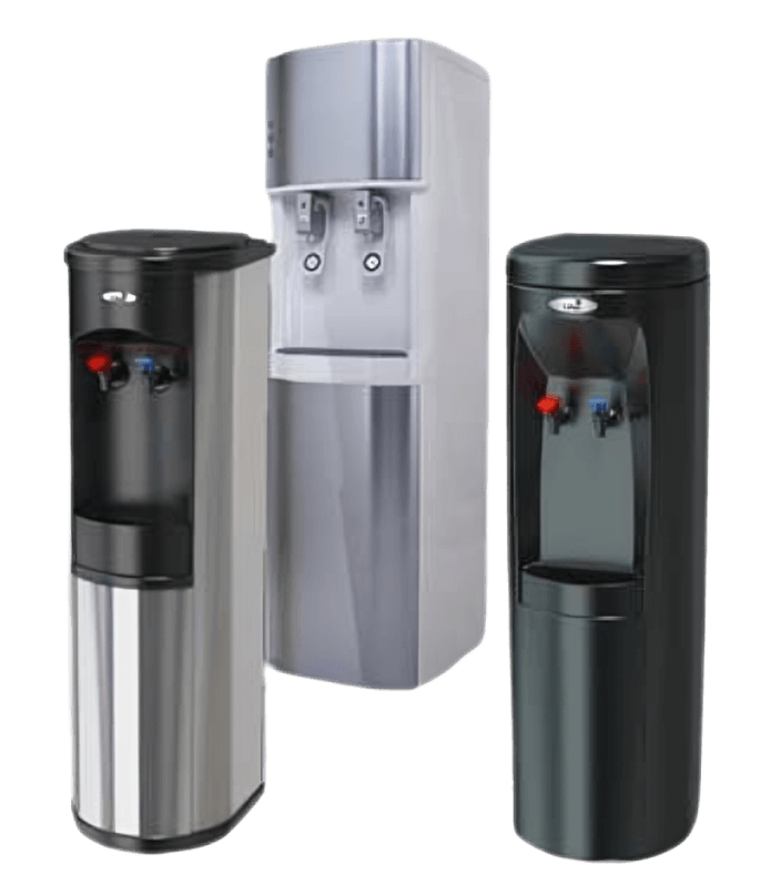 3 upright bottleless business office water coolers for water filtration for offices in Austin, TX.